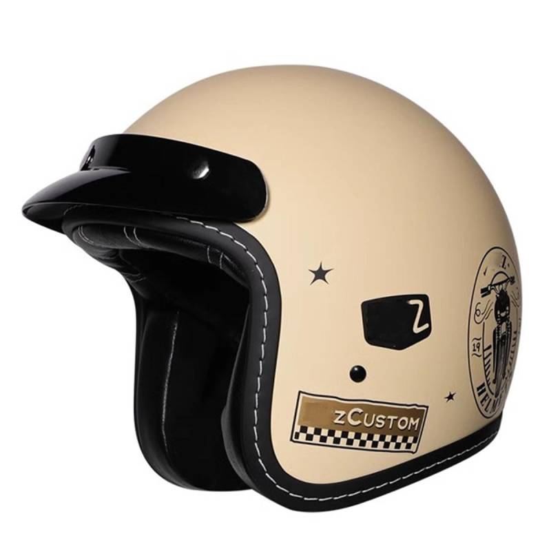 Vintage Deutsche Motorrad Halbhelme DOTECE Zugelassen Jethelm Moped Helm Motorrad Helm Brain-Cap Halbschale Chopper Helm Roller Helm Für Cruiser Scooter Damen Herren 5,L:59-60CM von QAZXCVB