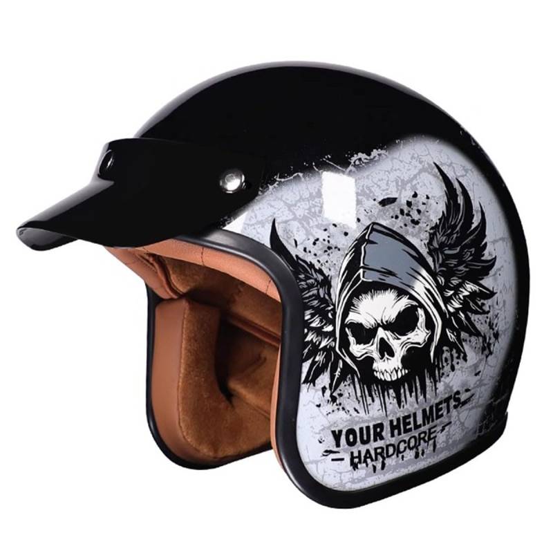 Vintage Motorradhelm Offener Helm Winddichter Motorrad Roller Helm Mit Abnehmbare Krempe Jethelm Straßenhelm Für Damen Und Herren ECEDOT Zertifizierung Halbschalenhelm 3,L:59-60CM von QAZXCVB