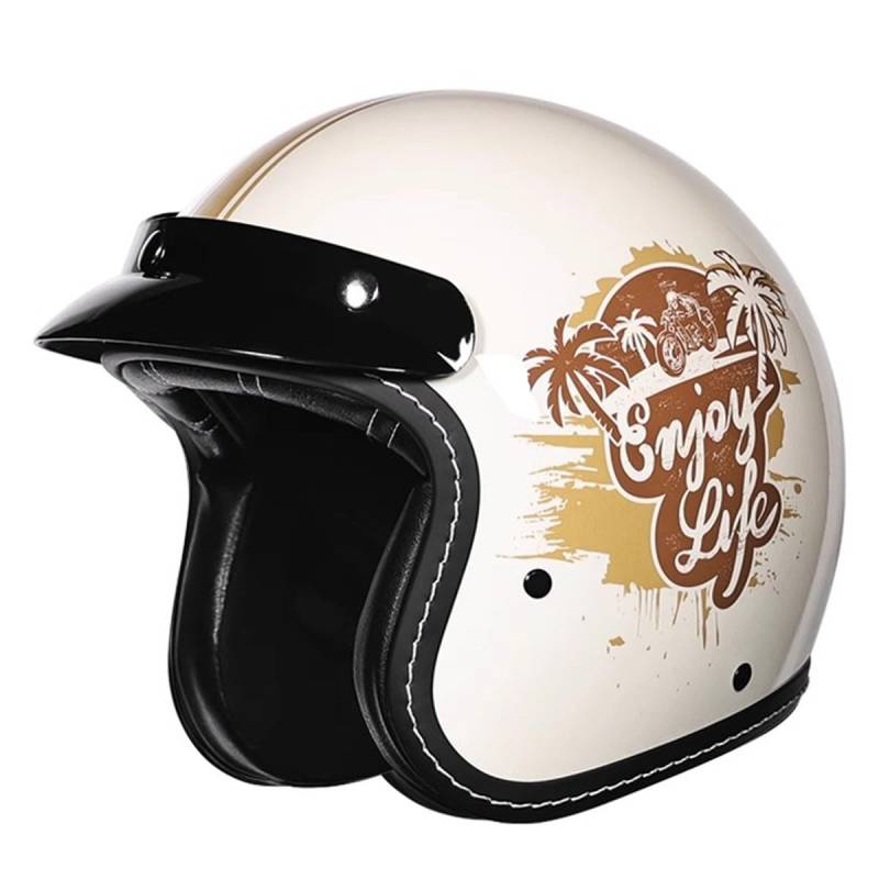 Vintage Offener Motorrad-Halbhelm 3/4 Motorradhelm Mit Abnehmbare Krempe DOTECE Zulassung Jethelm Für Männer Und Frauen Motorrad-Sturzhelm Jet Helm Mopedhelm 14,XL:61-62CM von QAZXCVB