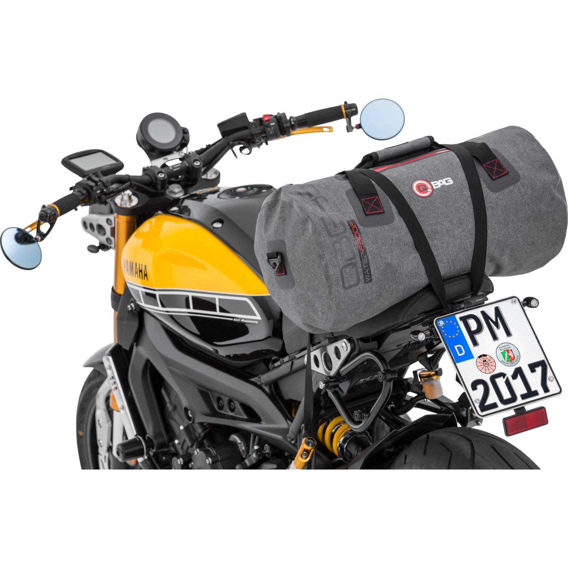 QBag Motorrad Heck Tasche - Widerstandsfähig, Reißfest, Wasserdicht - Gepäckrolle mit 35 Liter Stauraum, Großes Hauptfach, Zusätzliche Einschubtasche - Grau von QBAG