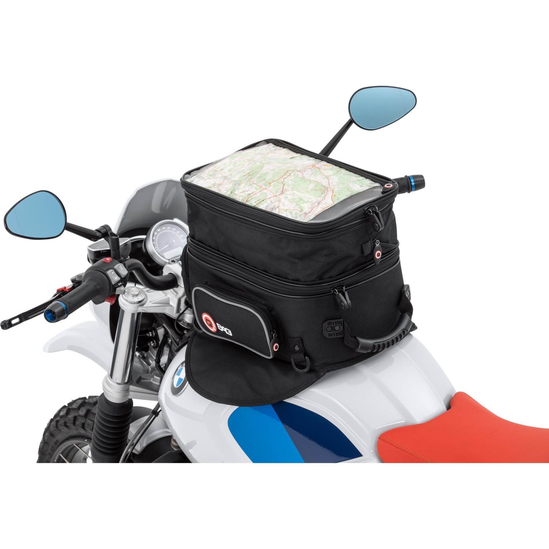 QBag Motorrad Tankrucksack - Tanktasche mit Waserdichter Regenhaube - Magnet und Riemenbefestigung - Stauraum 20 – 27 Liter, Schwarz von QBAG