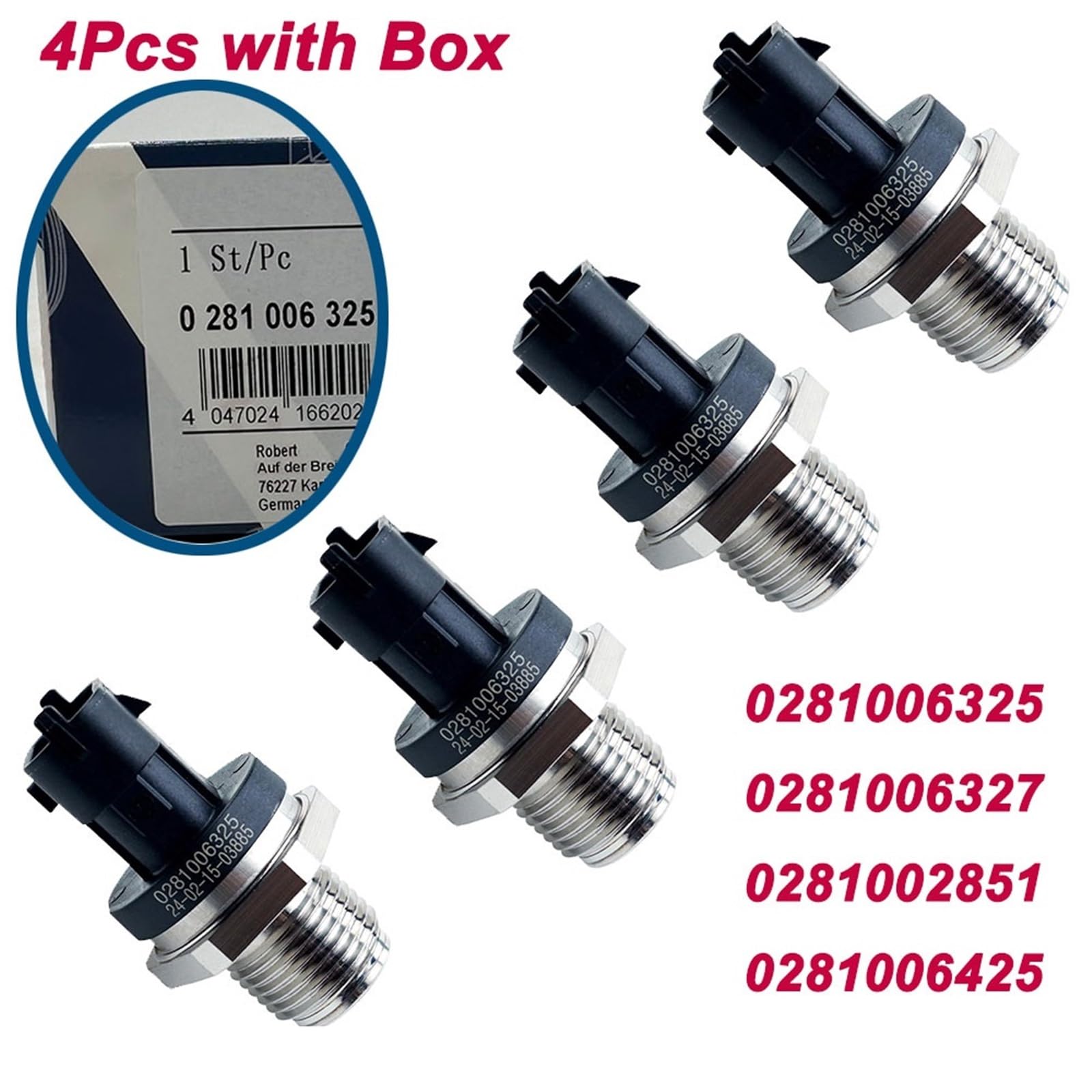 1/4Pcs 0281006325 Hochwertiger Kraftstoffverteilerrohr-Drucksensor 0281006327 / Passend for F-iat I-veco D-odge RAM VW 0281002851 0281006112(4Pcs with Box) von QDEIDEDT