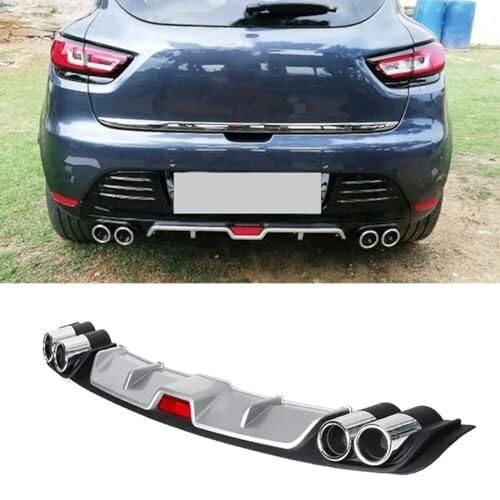 Auto Heckspoiler Für Clio 4 2012-2019 Auto Heckstoßstange Diffusor Spoiler Lip Body Kit Spoiler, ABS-Kunststoffmaterial,(Silver-Silver) von QDouiMOO