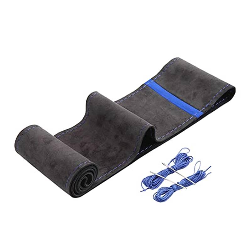 LenkradschutzhüLle Atmungsaktive rutschfeste Universalgröße 15 Zoll Fleece-Rindsleder handgenähter Lenkradbezug mit Nadelfaden DIY Lederstich auf Wrap(Blue) von QDouiMOO