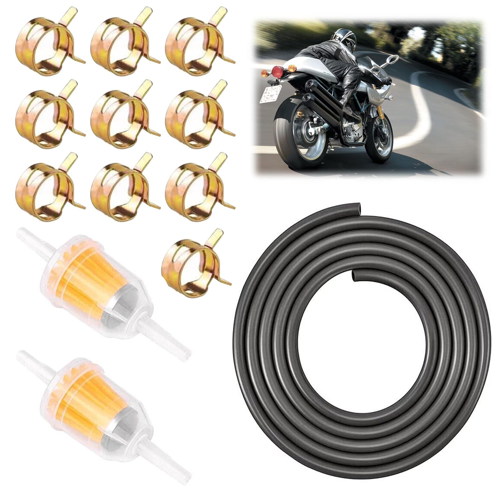 Motorrad Benzinschlauch Kit, 4 mm Kraftstoffschlauch, 13 Stück Benzinschlauch Set, Kraftstoffgasleitung Kit, 2M Benzinschlauch Rasenmäher, Benzinschlauch, Universell Benzinschlauch Kit von QEEROYO