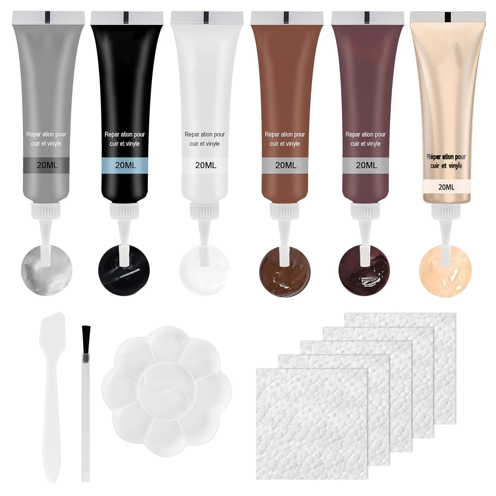 QEEROYO Leder Reparatur Set, Kunstleder Reparaturset, Lederreparatur Creme, 6×20ml Leder Kratzer Entferner, Reparatur Set für Autositze,Sofas, Lederjacke,Schuhe,Gürtel Kratzer,Löcher, 6 Farben QEEROYO Leder Reparatur Set, Kunstleder Reparaturset, Lederreparatur Creme, 6×20ml Leder Kratzer Entferner, Reparatur Set für Autositze,Sofas, Lederjacke,Schuhe,Gürtel Kratzer,Löcher, 6 Farben von QEEROYO
