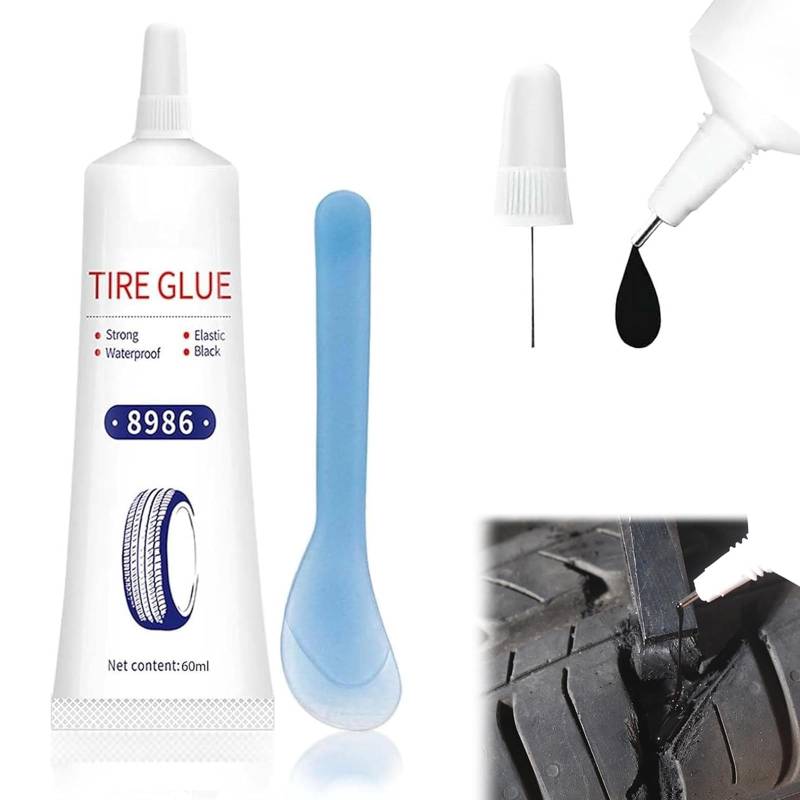 Reifenreparaturkleber, Reifenkleber Autoreifen, 60 ml Reifenreparatur Kleber, Hohe Temperaturbeständigkeit, Reifendichtmittel für Auto/Motorrad/Fahrrad, Repariert Schnell Reifenrisse, Löcher von QEEROYO