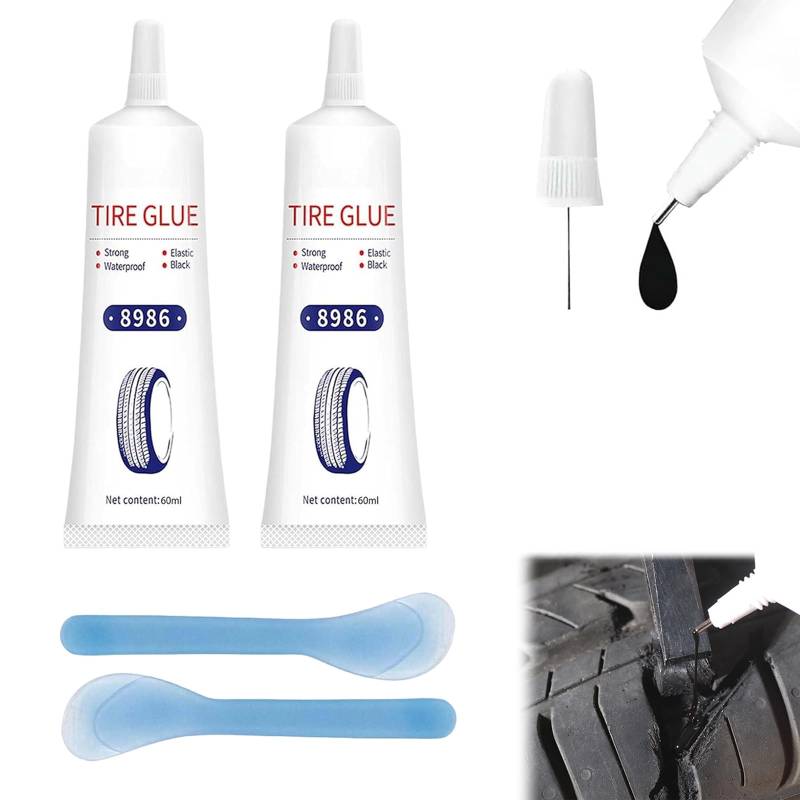 Reifenreparaturkleber, Reifenkleber Autoreifen, 60ml x 2 Reifenreparatur Kleber, Hohe Temperaturbeständigkeit, Reifendichtmittel für Auto/Motorrad/Fahrrad, Repariert Schnell Reifenrisse, Löcher von QEEROYO