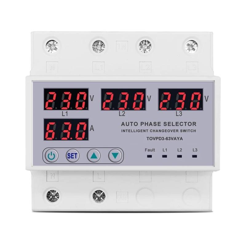100A 63A 3 Phase 3P + N Phase Selector Einstellbare Über Und Unter Spannung Strom Monitor Relais Schutz 1Pcs(63A phase selector) von QEJBQKWU