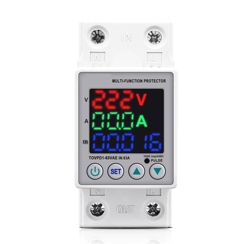 63A 230V Einstellbare Über Unter Spannung Schutz Gerät Protector Relais Mit Strom Energie Merter 1Pcs von QEJBQKWU