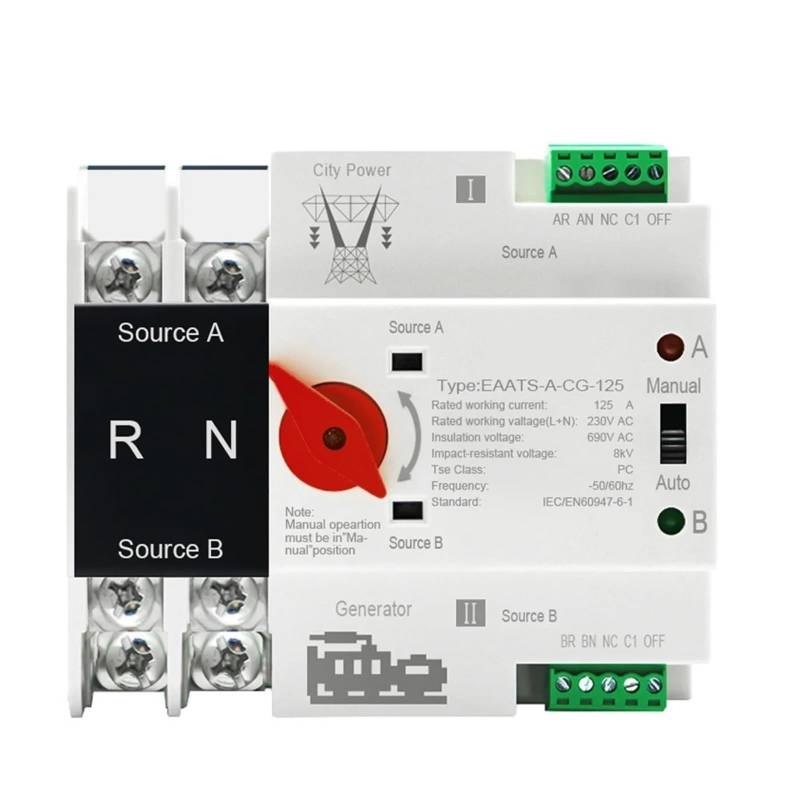 Einphasig 2P 125A AC 230V ATS PV-Wechselrichter Dual Power Automatic Transfer Elektrische Wahlschalter 1St von QEJBQKWU