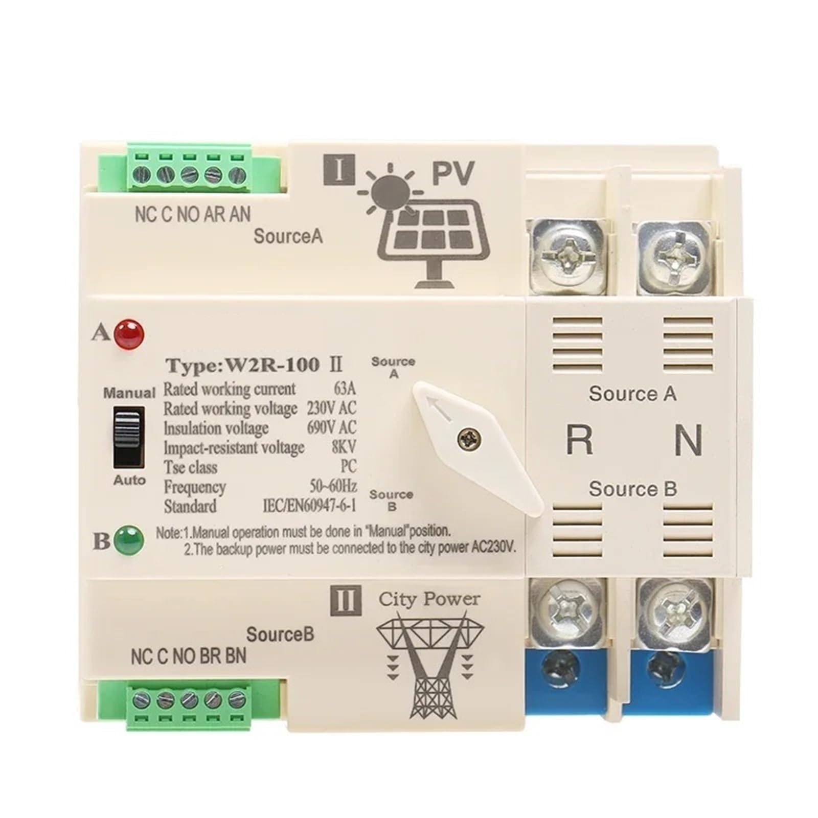 Photovoltaik Power Automatische Transfer Switch Unterbrechungsfreie 2P 63A 100A AC220V ATS PV Power 1Pcs(2P 100A,PV 110V) von QEJBQKWU