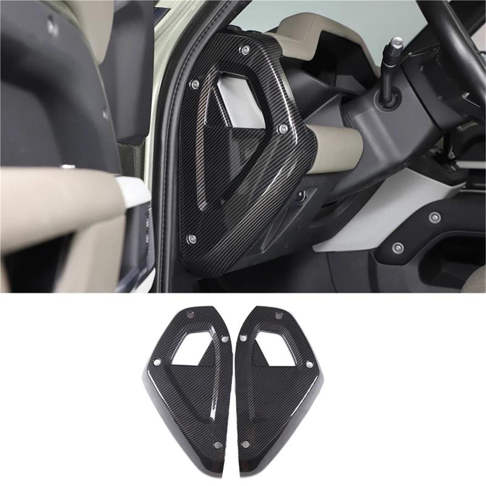Interieur Dekor 2 Stücke ABS Auto Dashboard Seite Panel Dekoration Abdeckung Trim Für Defender 90 110 130 2020-2023 Auto Innen Interieur TüRverkleidungen Dekor(Kohlefaser) von QFJFBGGH