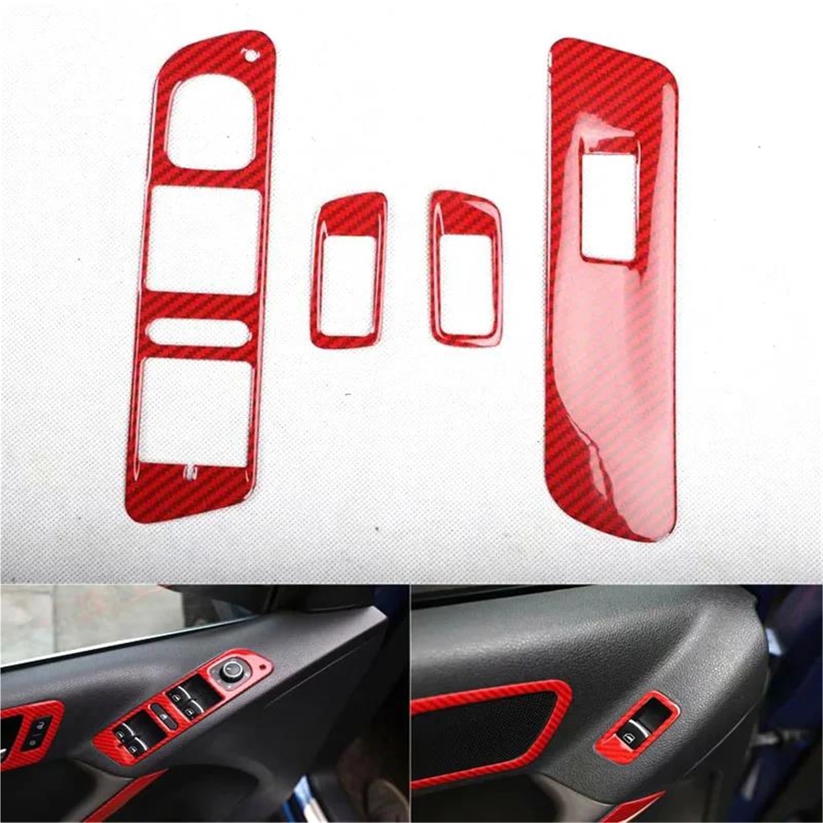 Interieur Dekor 4Pcs Auto Fensterheber Schalter Abdeckung Aufkleber Tür Armlehne Auto Trim Für VW Für Tiguan 2010-2012 LHD ABS Interieur TüRverkleidungen Dekor(Rot) von QFJFBGGH