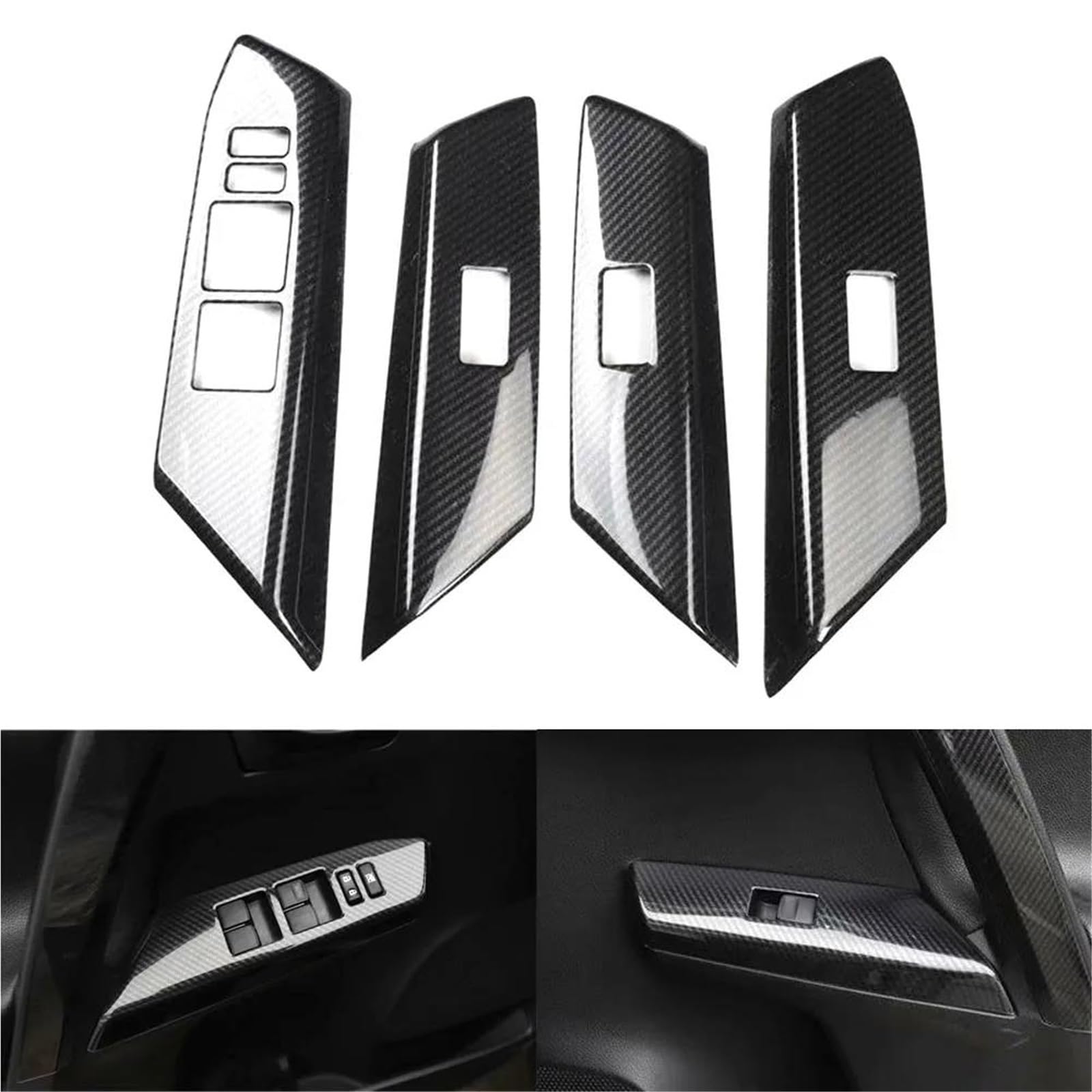Interieur Dekor 4Pcs Auto Fensterheber Schalter Panel Abdeckung Trim Styling Für Toyota Für RAV4 2013-2019 LHD Innen Aufkleber Interieur TüRverkleidungen Dekor(Carbon Pattern) von QFJFBGGH