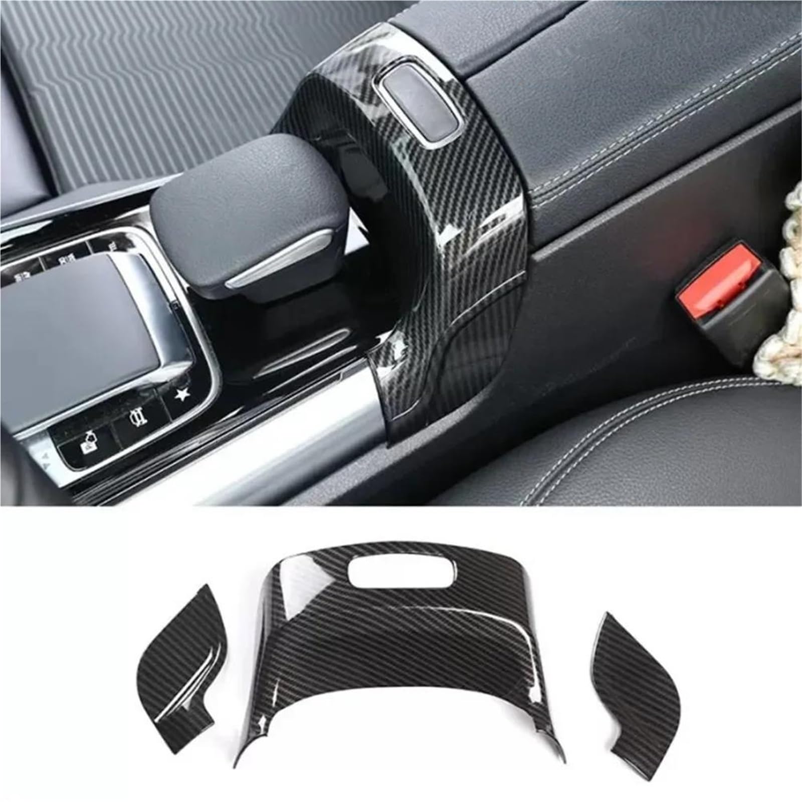 Interieur Dekor ABS-Auto-Mittelkonsole Armlehne Box Schalter Knopf Verkleidung Abdeckung Für Benz Für B GLB GLA Klasse Für W247 X247 Interieur TüRverkleidungen Dekor(Carbon Stil) von QFJFBGGH