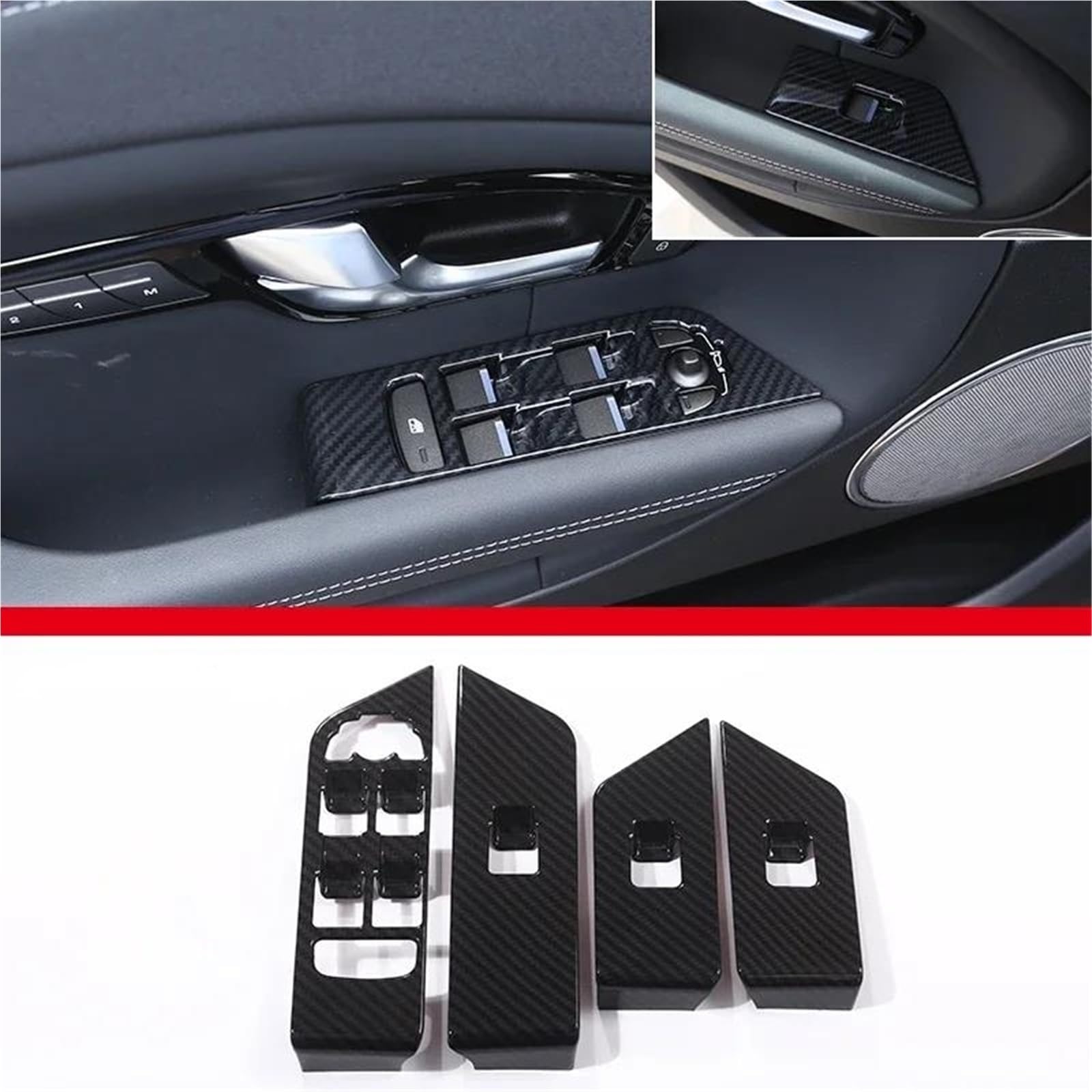 Interieur Dekor ABS Autotür Fenster Glas Lift Panel Knopf Schalter Rahmenabdeckung Für Range Für Rover Für Evoque 2012-2018 Interieur TüRverkleidungen Dekor(Carbon Pattern) von QFJFBGGH