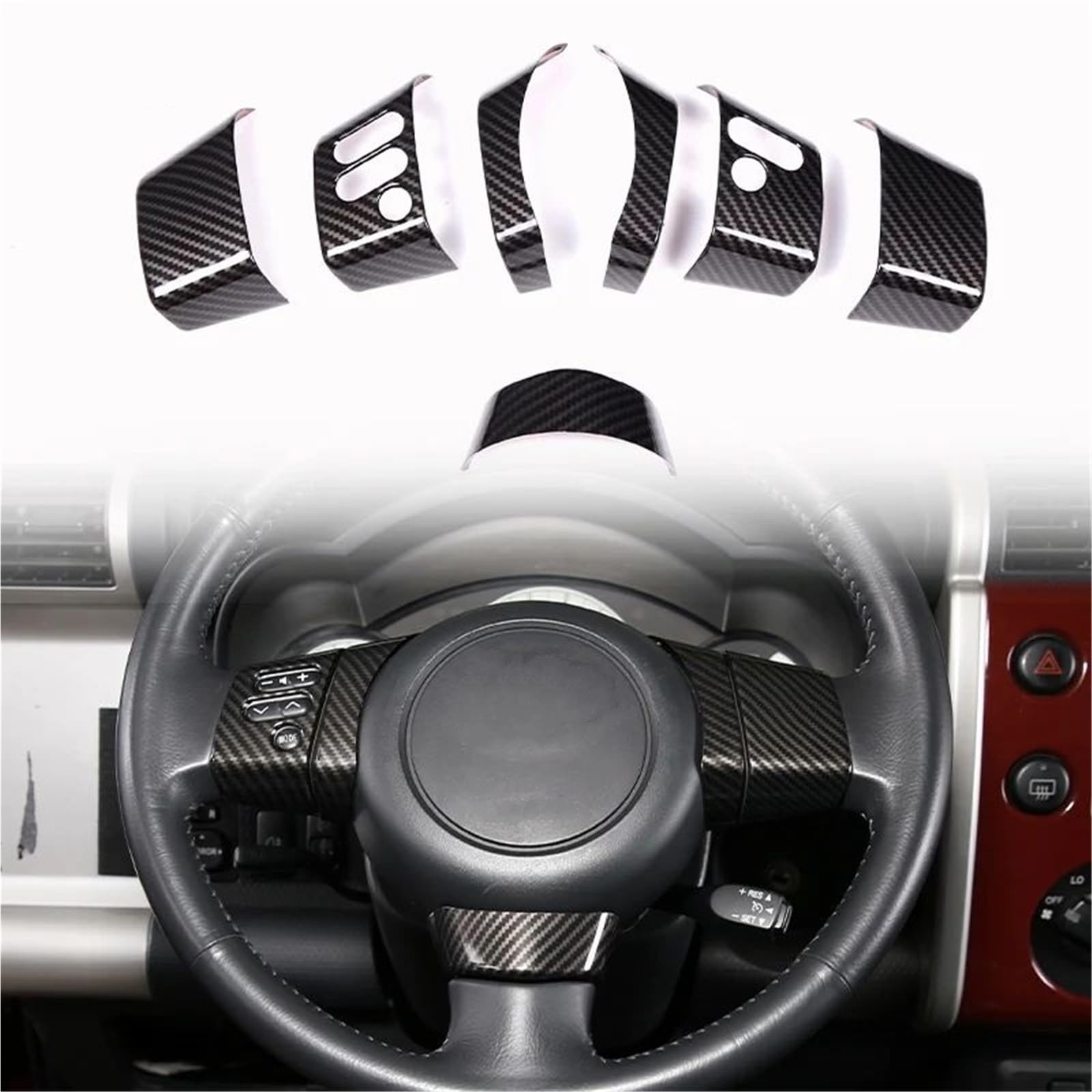 Interieur Dekor ABS Mattschwarz Lenkradbezug Knopf Dekoration Aufkleber Verkleidung Für Toyota Für FJ Cruiser 2007-2021 Zubehör Interieur TüRverkleidungen Dekor(Carbon Texture) von QFJFBGGH