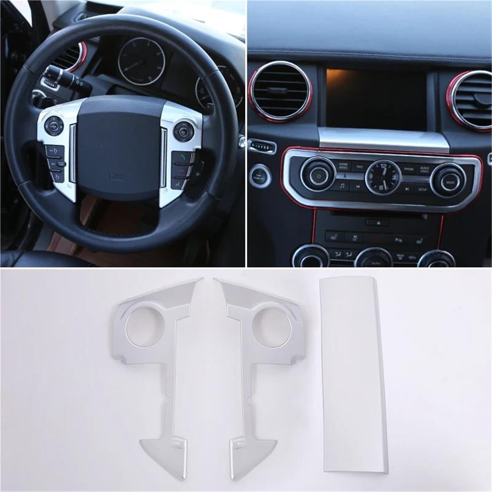 Interieur Dekor Auto Lenkrad Knopf Rahmen Abdeckung Trim ABS Zentrale Navigation Bildschirm Unter Panel Abdeckung Für Discovery 4 Interieur TüRverkleidungen Dekor(Silber) von QFJFBGGH