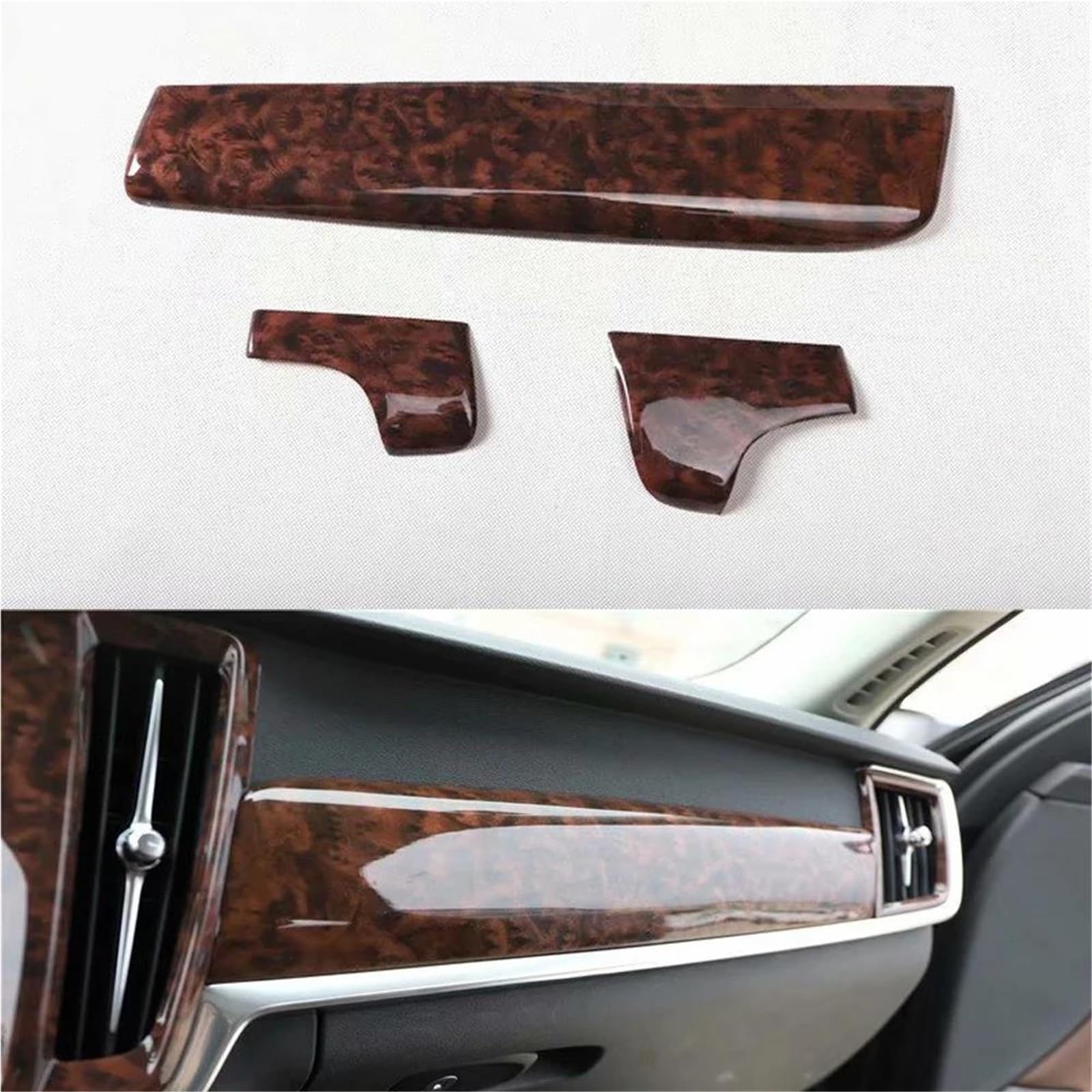 Interieur Dekor Auto-Styling Für Volvo Für S90 2016–2021 LHD Armaturenbrett-Dekorationsstreifen Zierleisten Auto-Formteile 3 Stück Interieur TüRverkleidungen Dekor(Agate Color) von QFJFBGGH