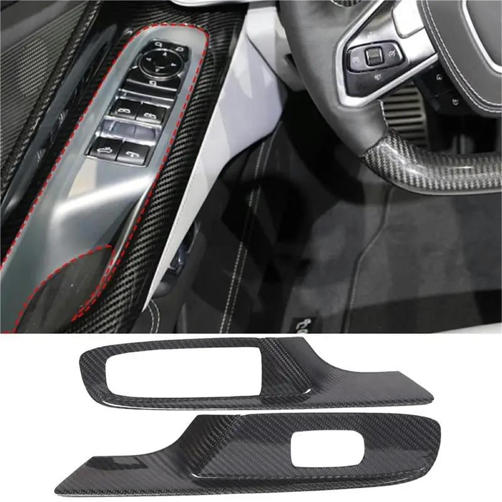 Interieur Dekor Autofensterglas-Lift-Schalterfeld-Rahmenabdeckungs-Trimmaufkleber Für Chevy Für Corvette Für C8 2020-2023 Interieur TüRverkleidungen Dekor(Style 3) von QFJFBGGH