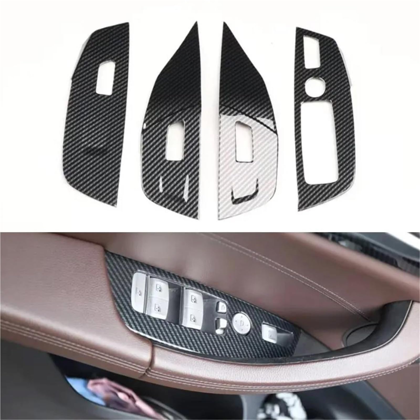 Interieur Dekor Autozubehör Für X3 X4 2018-2022 LHD Tür Armlehne Fensterheber Schalter Abdeckung Trim Styling Aufkleber Interieur TüRverkleidungen Dekor(Carbon Pattern) von QFJFBGGH