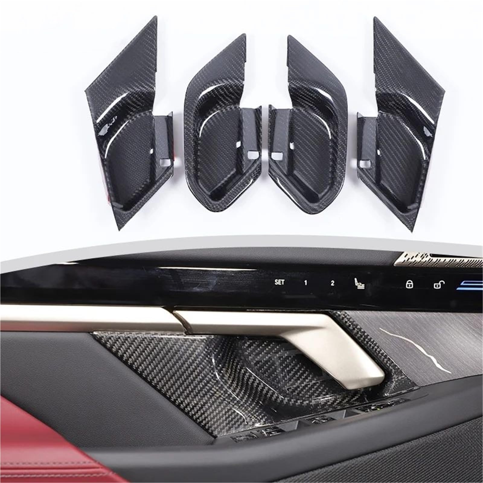 Interieur Dekor Für 5 Series Für G60 2024 + Carbon Fiber Innentürgriff Frontverkleidung Aufkleber Zubehör Interieur TüRverkleidungen Dekor(Style 4) von QFJFBGGH
