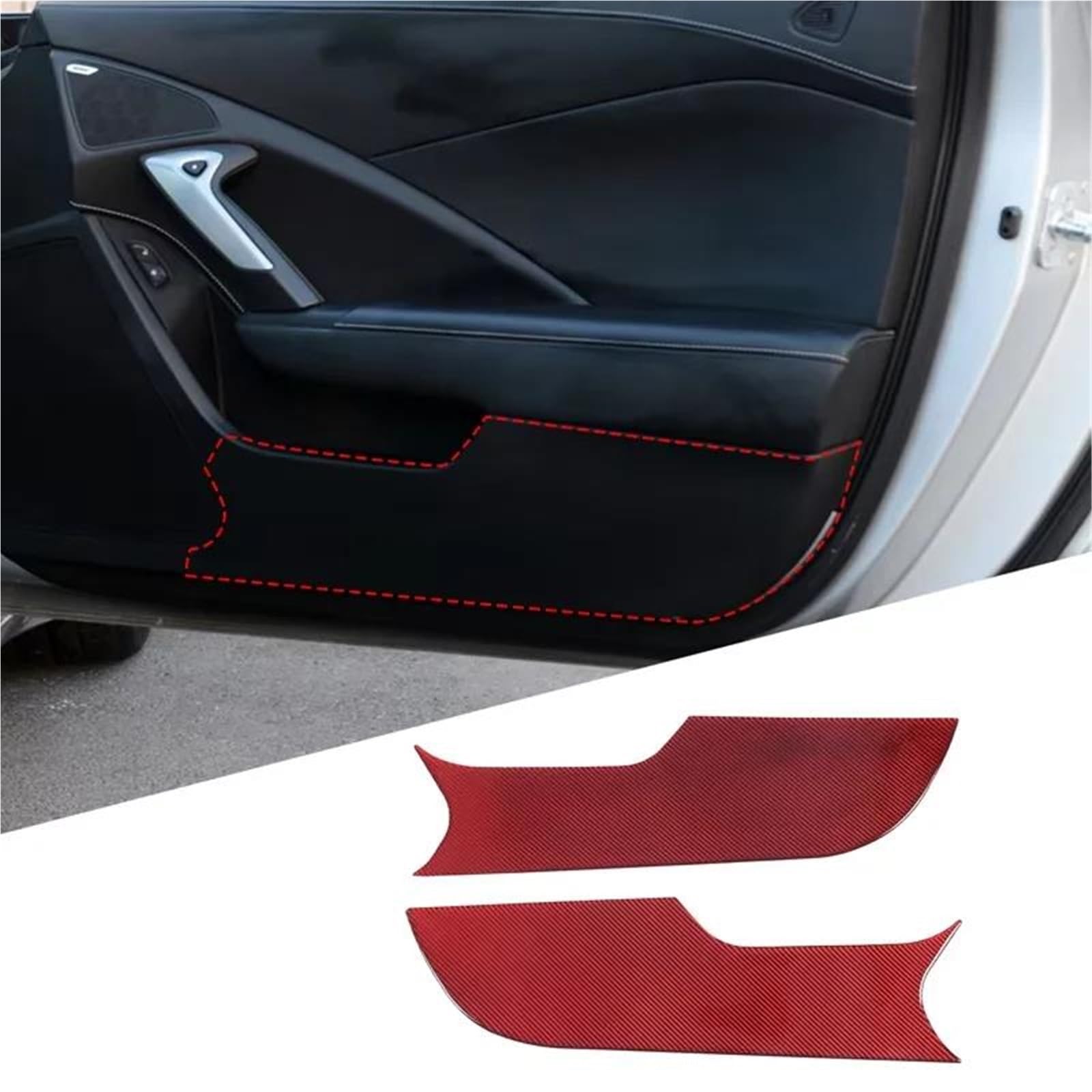 Interieur Dekor Für Chevy Für Corvette C7 2014-2019 Weiche Carbonfaser-Styling-Autotür-Anti-Kick-Panel-Abdeckungsaufkleber Interieur TüRverkleidungen Dekor(Rot) von QFJFBGGH