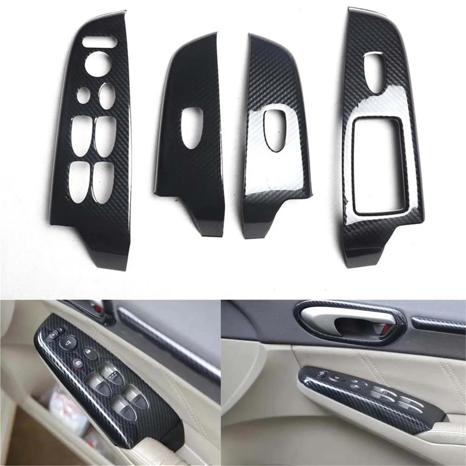 Interieur Dekor Für Civic 8. Generation 2006–2011 LHD RHD Autotür Armlehne Fensterheber Schalter Abdeckung Trim Interior 4 Stück Interieur TüRverkleidungen Dekor(RHD) von QFJFBGGH
