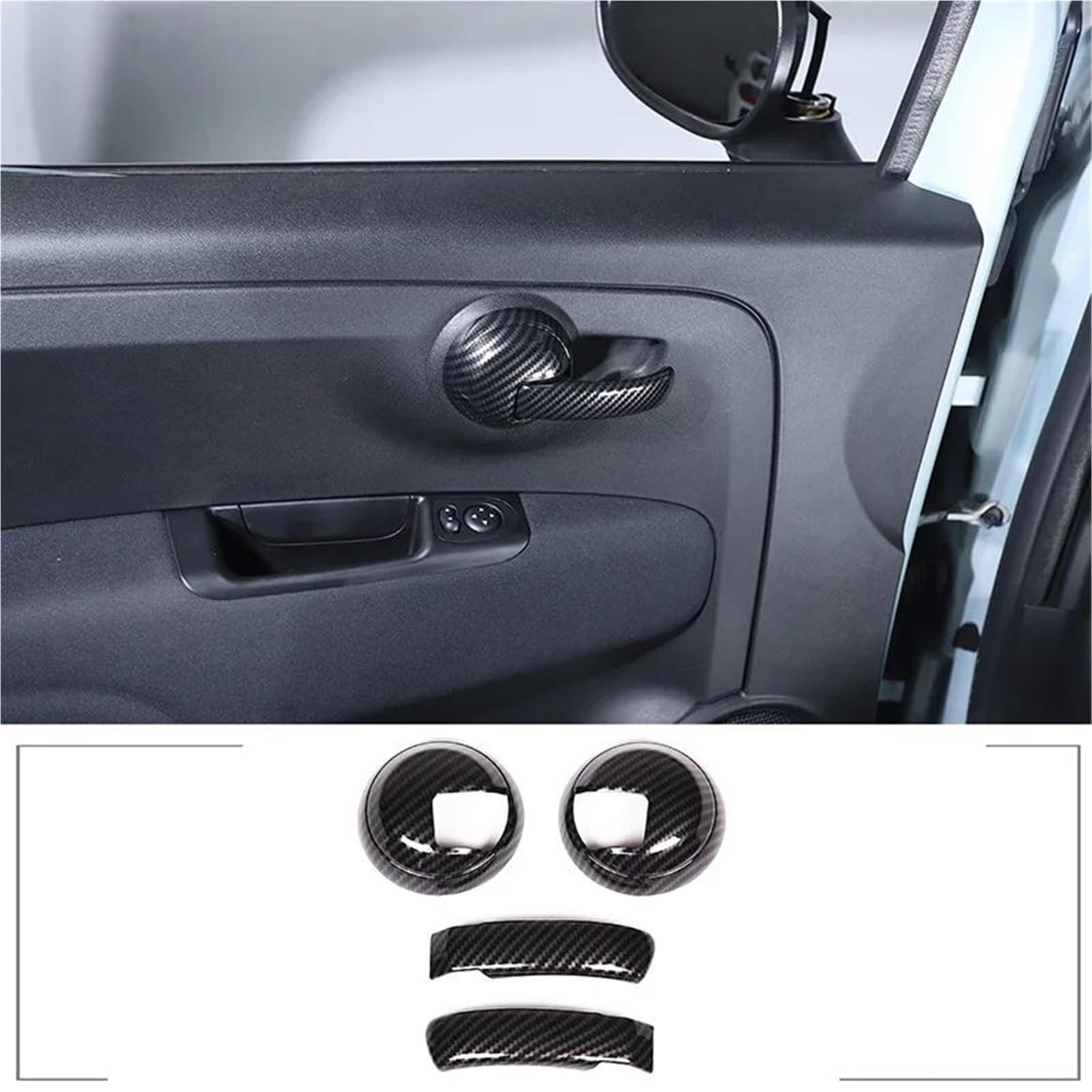 Interieur Dekor Für Fiat 500 2010-2023 ABS Carbon Fiber Texture Schwarz Innen Tür Griff Trim Abdeckung Aufkleber Auto Interieur TüRverkleidungen Dekor(Carbon Texture) von QFJFBGGH