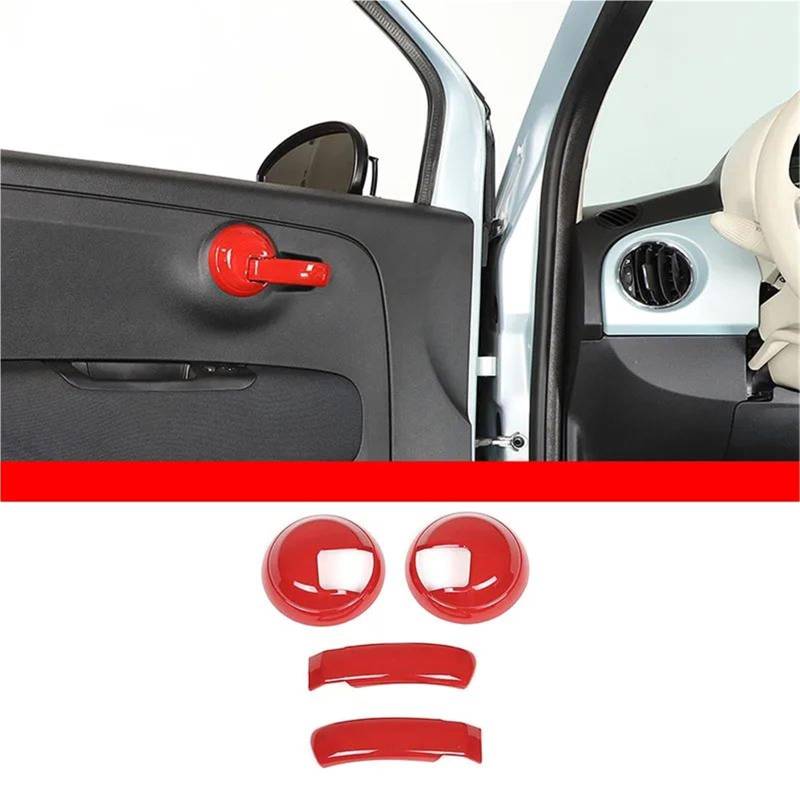 Interieur Dekor Für Fiat 500 2010-2023 ABS Carbon Fiber Texture Schwarz Innen Tür Griff Trim Abdeckung Aufkleber Auto Interieur TüRverkleidungen Dekor(Rot) von QFJFBGGH