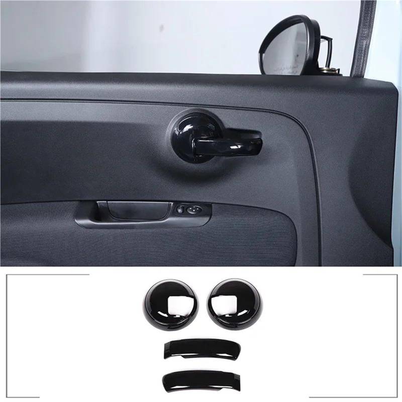 Interieur Dekor Für Fiat 500 2010-2023 ABS Carbon Fiber Texture Schwarz Innen Tür Griff Trim Abdeckung Aufkleber Auto Interieur TüRverkleidungen Dekor(Schwarz) von QFJFBGGH