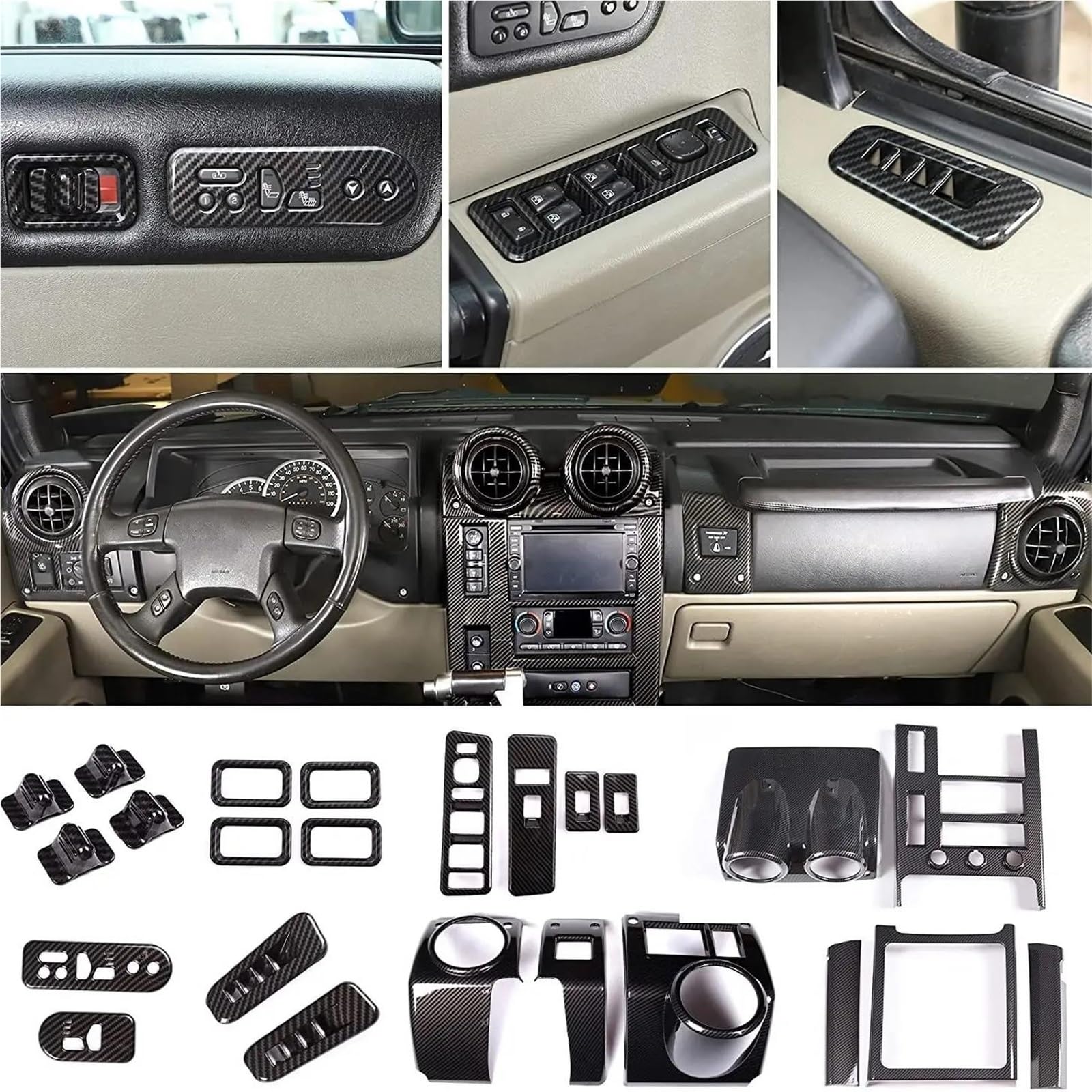 Interieur Dekor Für Hummer Für H2 2003-2007 ABS Silber Auto Zentrale Steuerung Dashboard Navigation Panel Abdeckung Trim Aufkleber Interieur TüRverkleidungen Dekor(Carbon Pattern) von QFJFBGGH