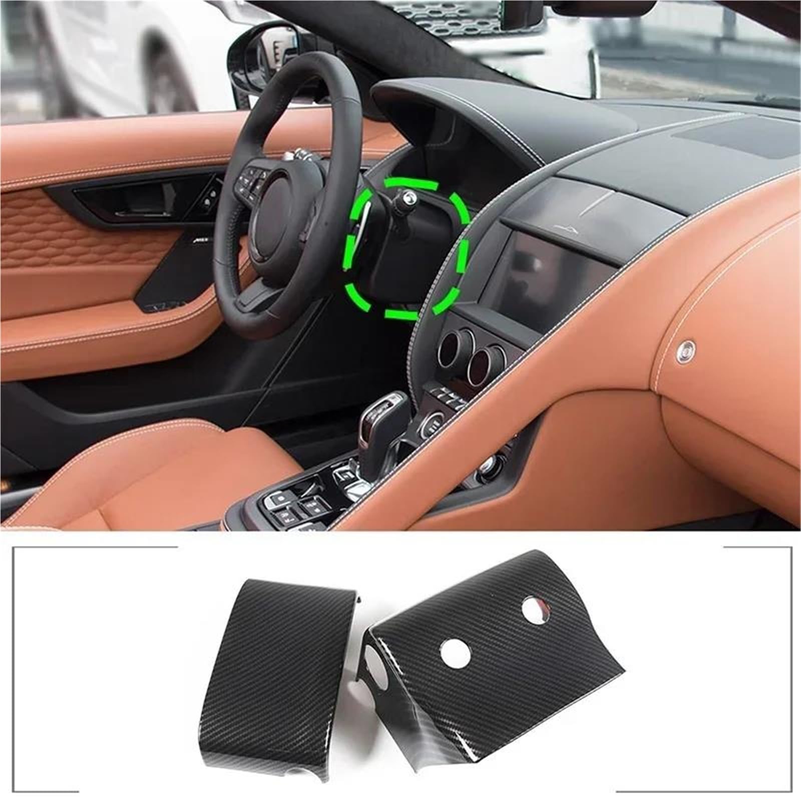 Interieur Dekor Für Jaguar Für F-Type 2013-2024 ABS Auto Lenkrad Lenksäule Schutzhülle Aufkleber Innen Interieur TüRverkleidungen Dekor(Carbon Pattern) von QFJFBGGH