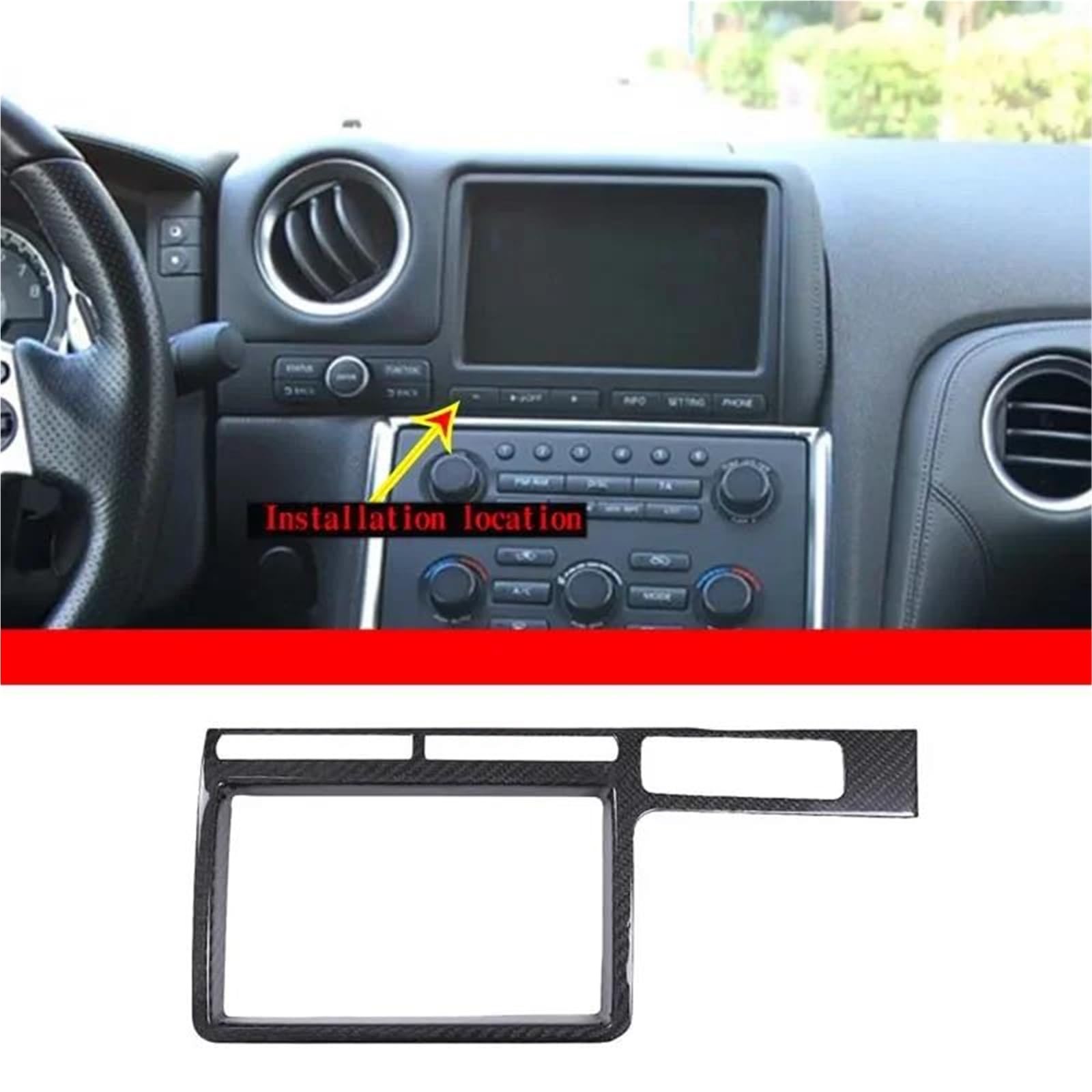Interieur Dekor Für Nissan Für GTR R35 2008-2016 Kohlefaser-Auto Zentralsteuerung Navigationsbildschirm Dekorativer Rahmenaufkleber Interieur TüRverkleidungen Dekor(Kohlefaser) von QFJFBGGH
