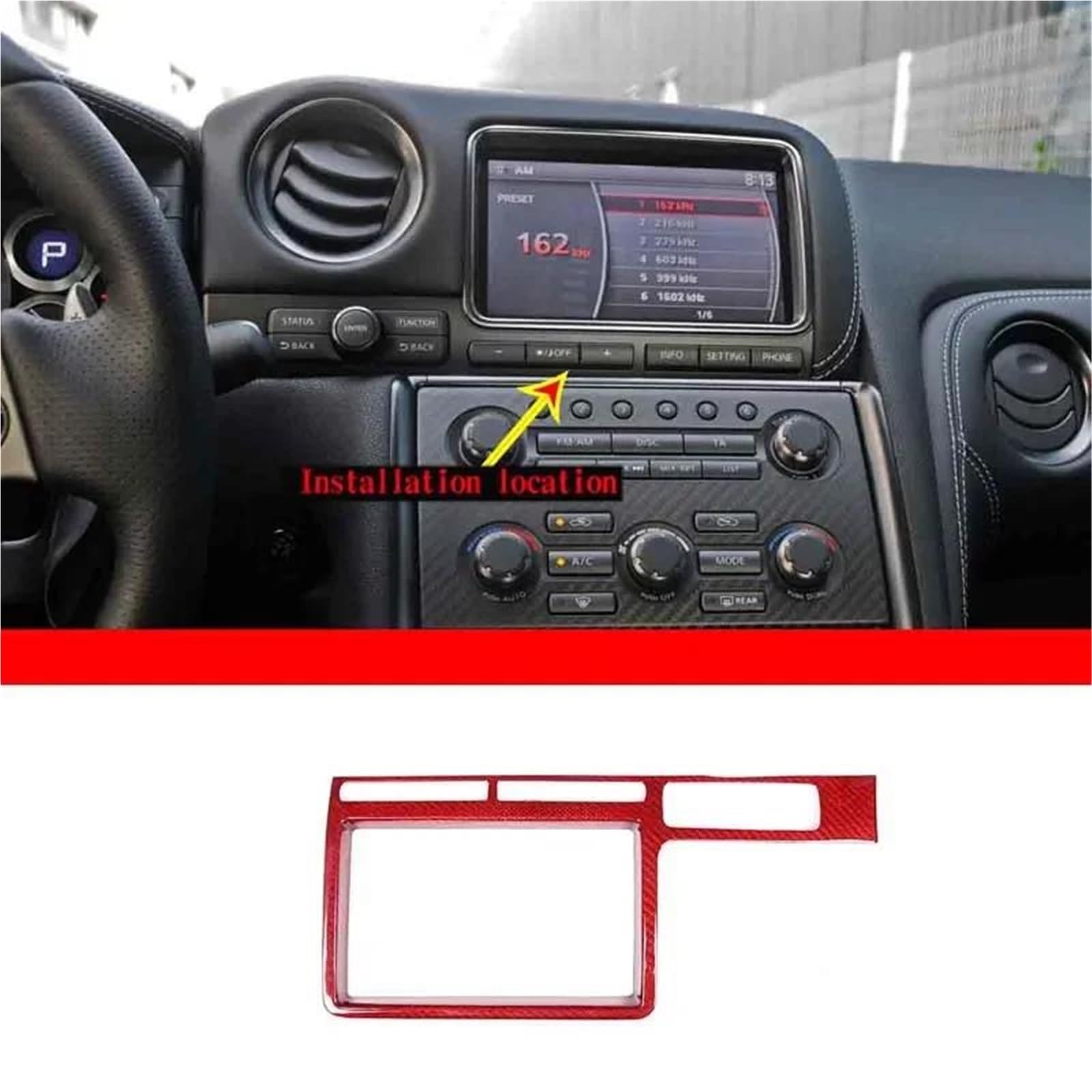 Interieur Dekor Für Nissan Für GTR R35 2008-2016 Kohlefaser-Auto Zentralsteuerung Navigationsbildschirm Dekorativer Rahmenaufkleber Interieur TüRverkleidungen Dekor(Rot) von QFJFBGGH