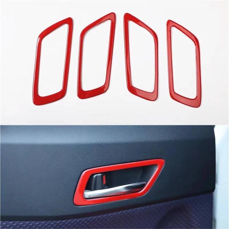Interieur Dekor Für Toyota Für CHR 2018-2021 Auto-Innentürgriff-Dekorationsrahmen-Trimm-Styling ABS-Auto-Formteil 4-tlg Interieur TüRverkleidungen Dekor(Rot) von QFJFBGGH