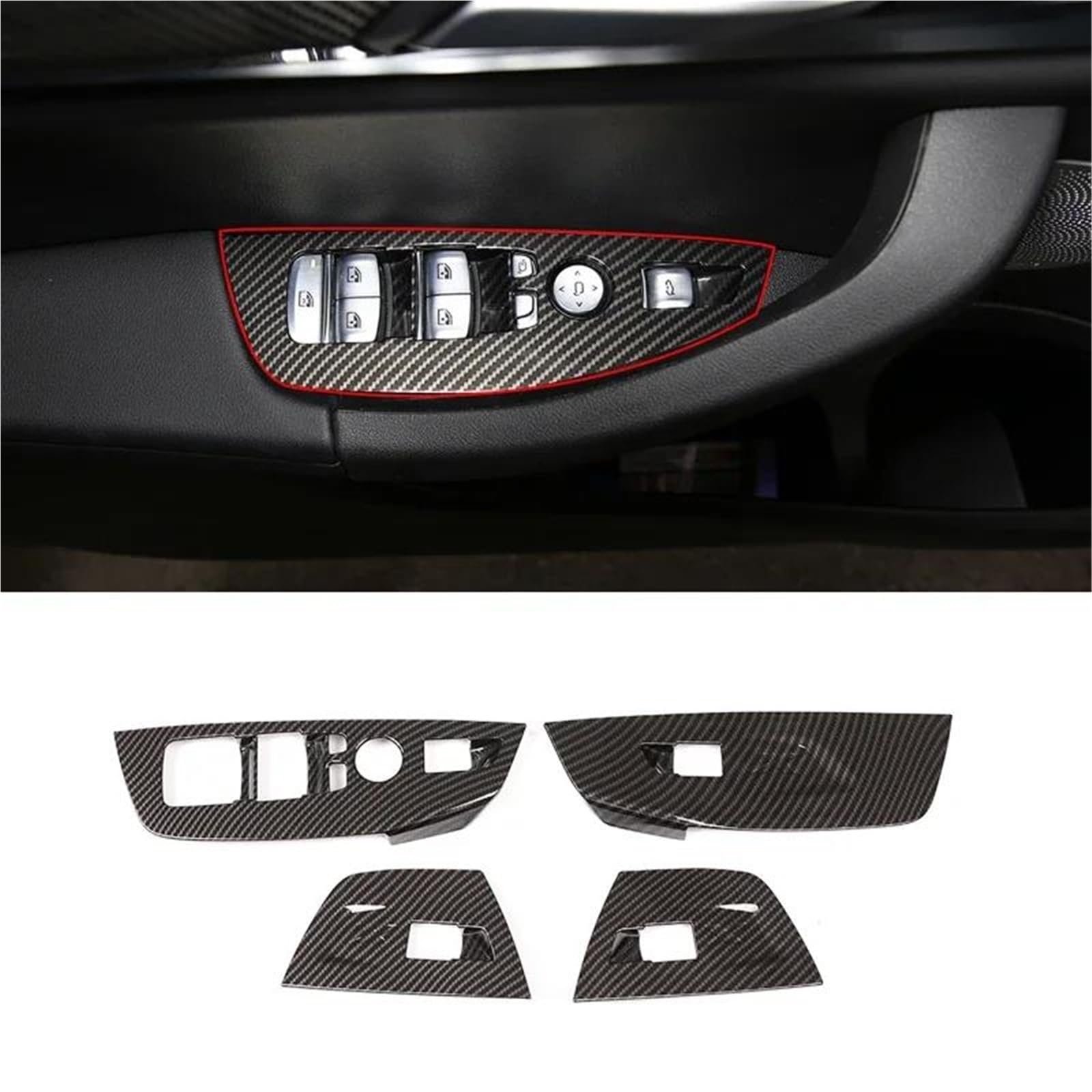 Interieur Dekor Für X3 X4 G01 G02 2018-2020 ABS Auto Glas Lift Schalter Taste Rahmen Aufkleber Auto Innen Teile LHD Interieur TüRverkleidungen Dekor(Carbon Pattern) von QFJFBGGH