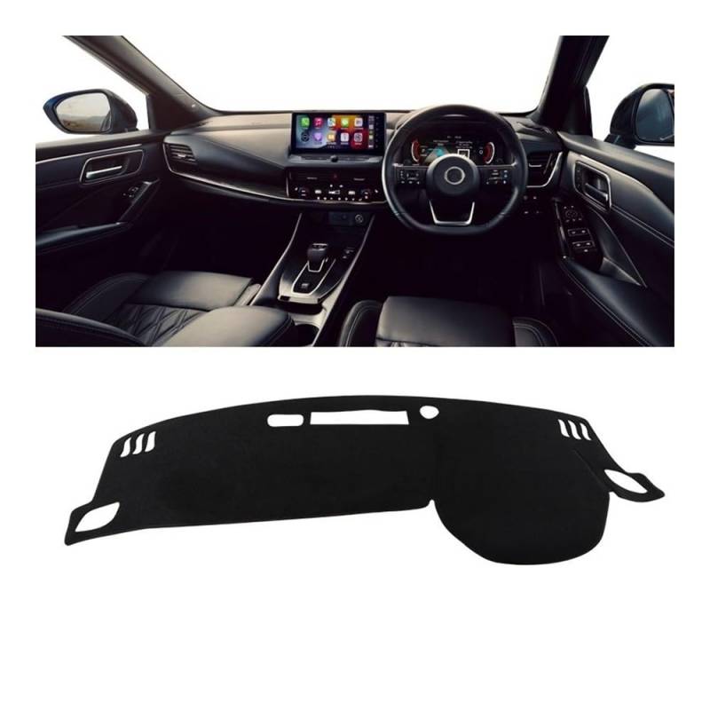 Armaturenbrett-Pad Auto Dashboard Abdeckung Instrument Panel Teppiche Sonnenschutz Matten Vermeiden Licht Anti-Slip Pad Für N&issan Für Qashqai J12 2021 2022 2023 2024(A RHD Black Side) von QGBUSQ