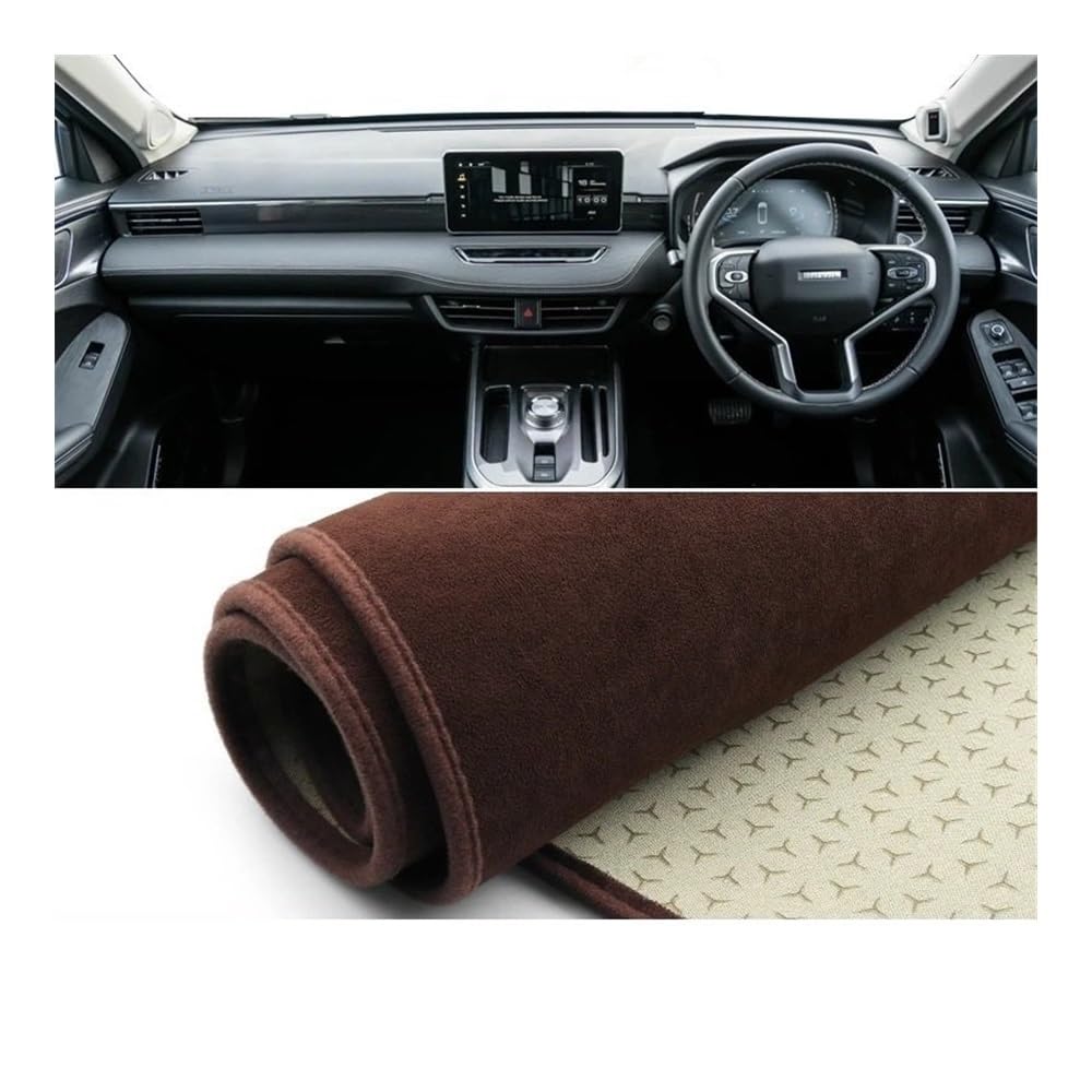 Armaturenbrett-Pad Auto Dashboard Abdeckung Sonnenschutz Vermeiden Licht Matte Instrument Panel Teppich Teppich Für Haval Für Jolion 2021 2022 2023(B RHD Brown) von QGBUSQ