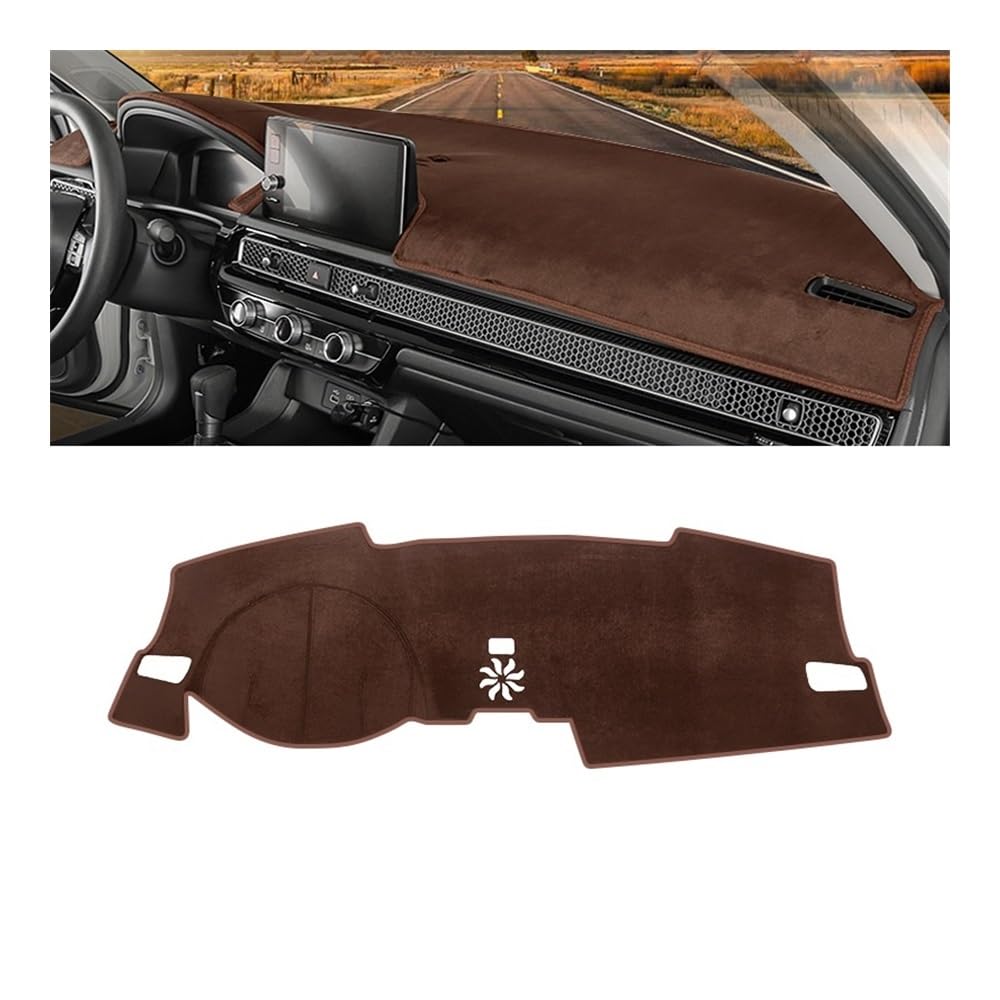 Armaturenbrett-Pad Auto Dashboard Sonnenschutz Abdeckung Nicht-slip Matten Instrument Panel Teppiche Für Hon┐da Für Civic 11th Gen 2021 2022 2023 2024(B LHD Brown) von QGBUSQ