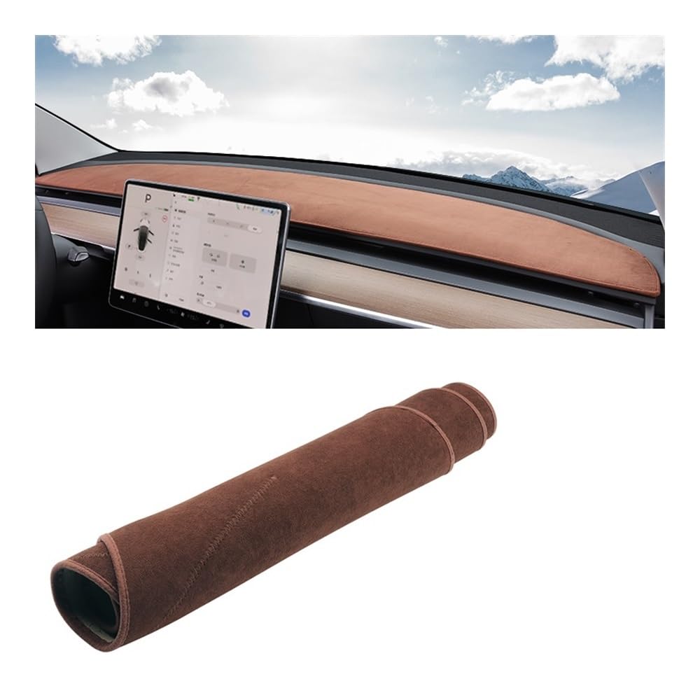 Armaturenbrett-Pad Für Tesla Für Model 3 Für Model Y 2017 2018 2019 2020 2021 2022 2023 2024 Auto-Armaturenbrett-Abdeckung Armaturenbrettmatte Sonnenschutz Rutschfeste Unterlage(B Brown) von QGBUSQ