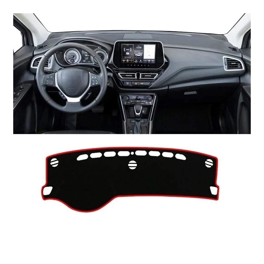 Armaturenbrett-Pad Hybrid Auto Dashboard Abdeckung Dash Matte Sonnenschutz Nicht-slip Pad Innen Für Suzu&ki Für S-Cross Scross MK3 2022 2023 2024(A LHD Red Side) von QGBUSQ