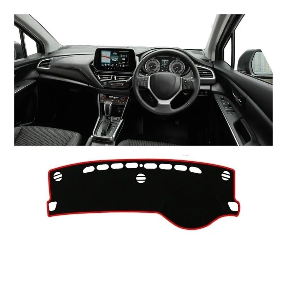 Armaturenbrett-Pad Hybrid Auto Dashboard Abdeckung Dash Matte Sonnenschutz Nicht-slip Pad Innen Für Suzu&ki Für S-Cross Scross MK3 2022 2023 2024(A RHD Red Side) von QGBUSQ