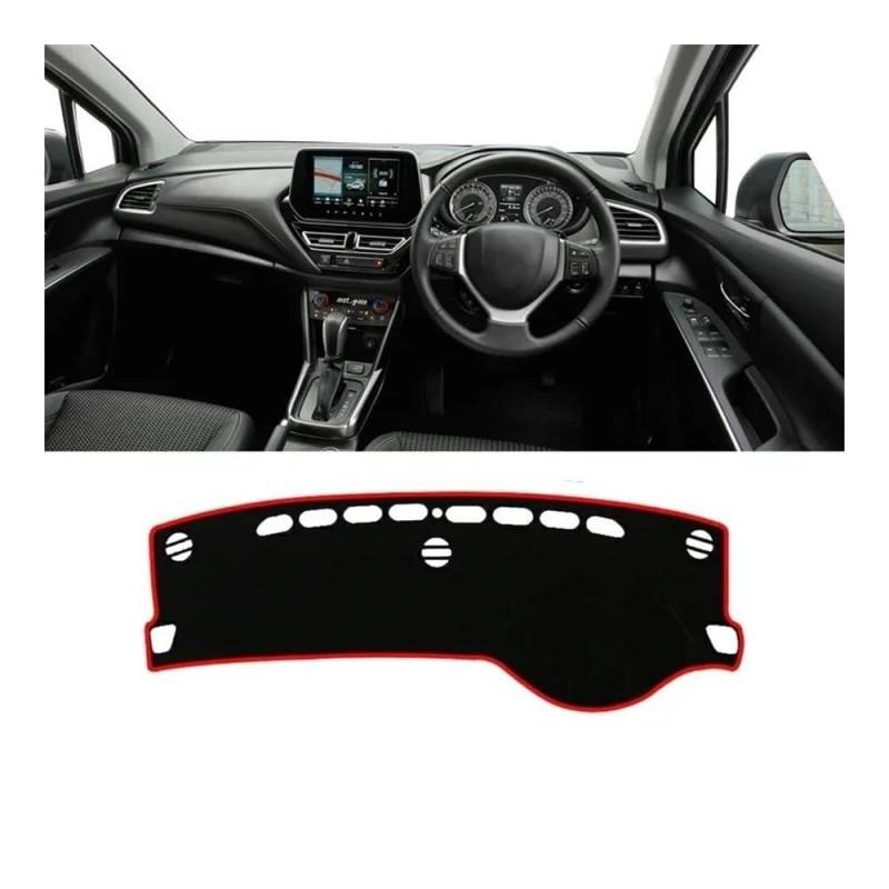 Armaturenbrett-Pad Hybrid Auto Dashboard Abdeckung Dash Matte Sonnenschutz Nicht-slip Pad Innen Für Suzu&ki Für S-Cross Scross MK3 2022 2023 2024(A RHD Red Side) von QGBUSQ