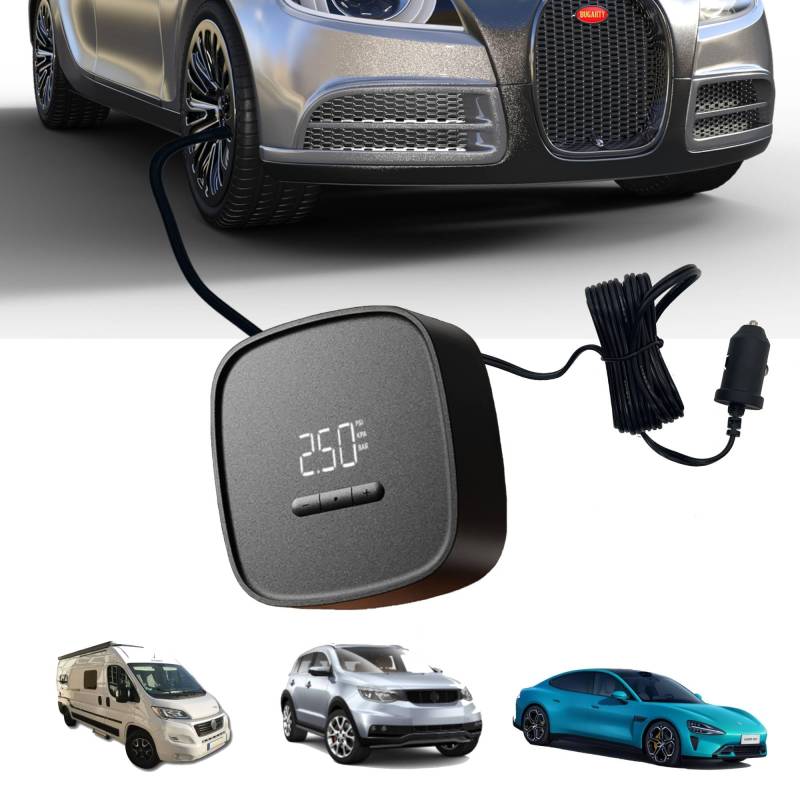 QICYCLE Feuerfest A1 Luftkompressor 12V, Kompressor Auto luftpumpe Elektrisch für Reifen mit Manometer, Memory-Funktion und 2,9m Kabel, Tragbarer Mini Kompressor mit Schrader-Ventilen ohne LED-Licht von QICYCLE