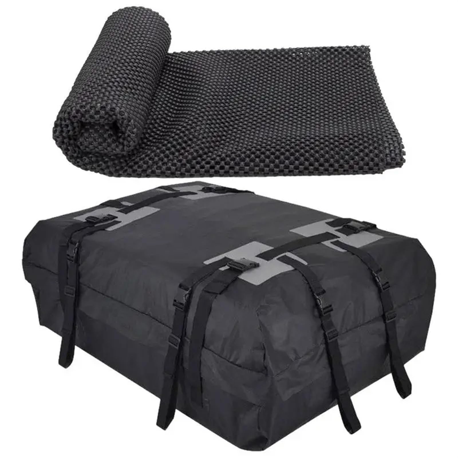 Auto-Dachtasche, Dach-Ladungsträger, 15 Kubikfuß, Auto-Ladungs-Dachtasche Im Faltbaren Design, 600D-Oxford-Stoff Dachgepäckträger Aus Aluminiumlegierung(Schwarz) von QIFANB