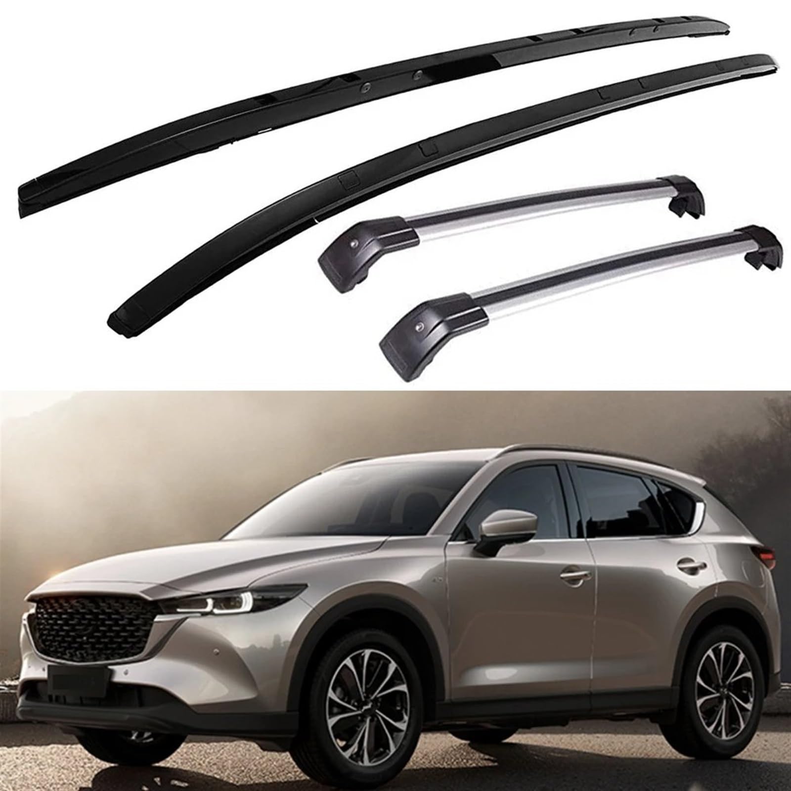 Dachrelingträger, Träger, Querträger, Querträger, 4 Stück, Für Mazda, Für CX-5, Für CX5 2017 2018 2019 2020 2021 2022 Dachgepäckträger Aus Aluminiumlegierung Dachrelingträger, Träger, Querträger, Querträger, 4 Stück, Für Mazda, Für CX-5, Für CX5 2017 2018 2019 2020 2021 2022 Dachgepäckträger Aus Aluminiumlegierung von QIFANB
