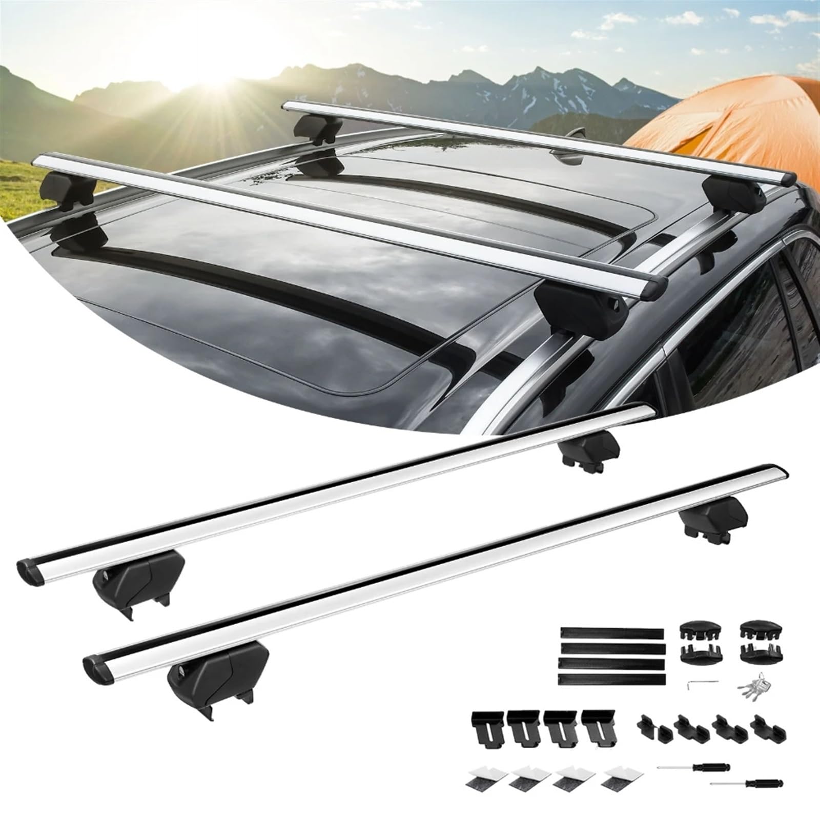 Für 4-türiges Auto/LKW/SUV 53 Zoll Universal-Gepäckträger Dachträger Querträger Silber Querträger Trägerschienenhalter Dachgepäckträger Aus Aluminiumlegierung Für 4-türiges Auto/LKW/SUV 53 Zoll Universal-Gepäckträger Dachträger Querträger Silber Querträger Trägerschienenhalter Dachgepäckträger Aus Aluminiumlegierung von QIFANB