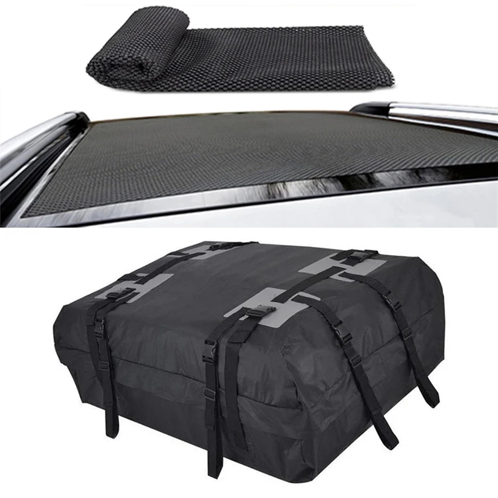 Für Reise Camping Gepäck Lagerung Box wasserdichte Cargo Tasche Auto Dach Fracht Träger Universal Gepäck Tasche Lagerung Cube Tasche Dachgepäckträger Aus Aluminiumlegierung(600D Bag with Mat) von QIFANB